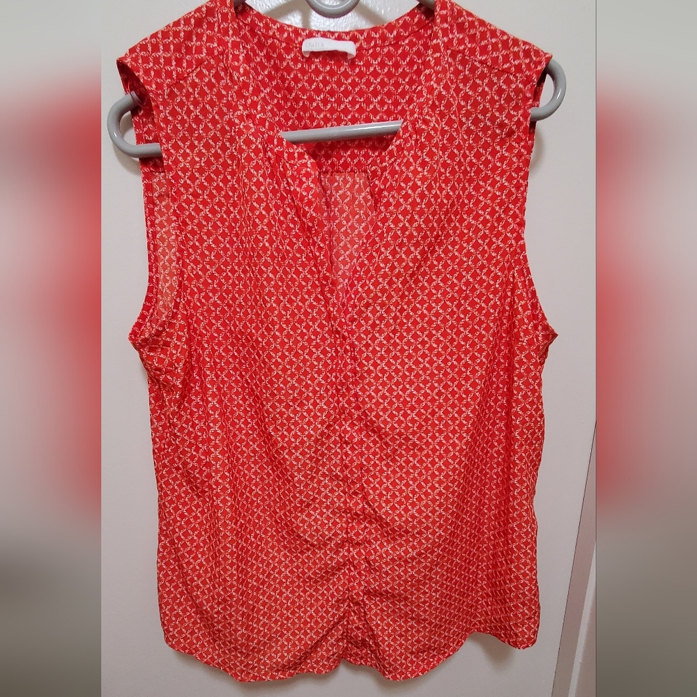 Dalia Red Geometric Sleeveless Blouse